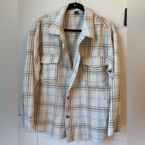 SHEIN Cream and Tan Plaid Shirt Jacket